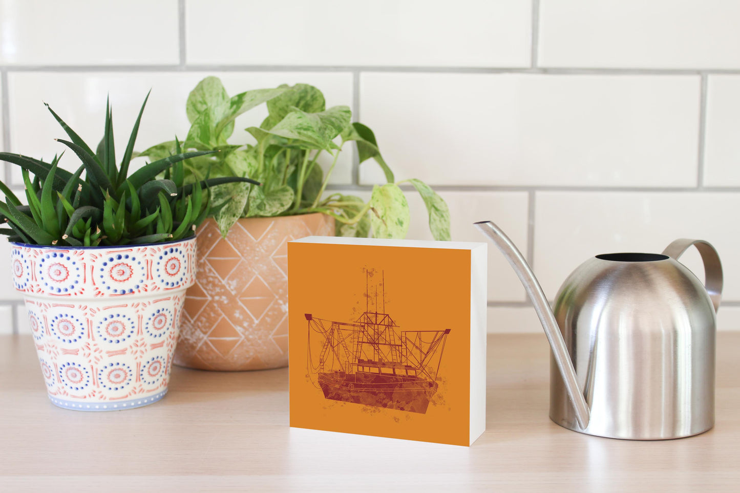 Louisiana Colorful Water Color Shrimp Boat | Wood Block | Eaches | Min 4
