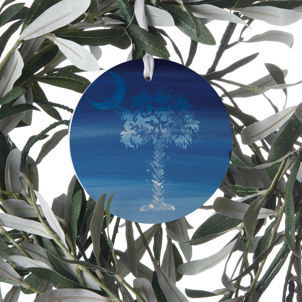 South Carolina Blue Water Color Palm Trees| Wood Ornament | Eaches | Min 6