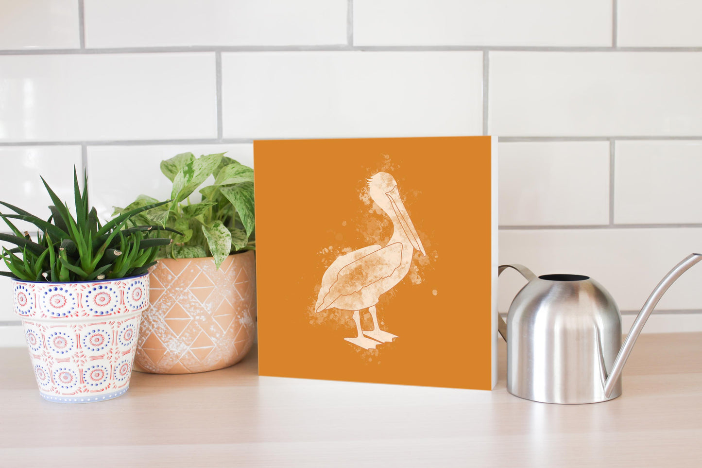 Modern Minimalist Louisiana Pelican Water Color | Wood Block | Eaches | Min 2