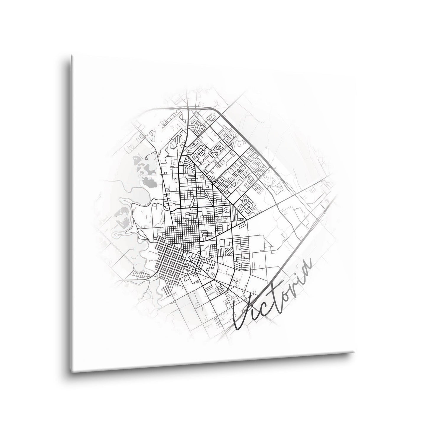 Minimalistic B&W Texas Victoria Circle Map | Hi-Def Glass Art | Eaches | Min 2