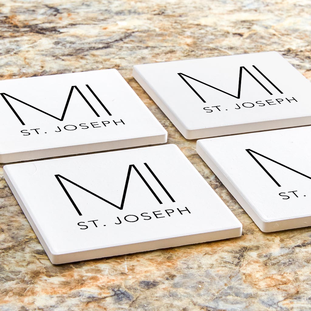 St Joseph Mi State Initials And City Name | Absorbent Coasters | Set of 4 | Min 2
