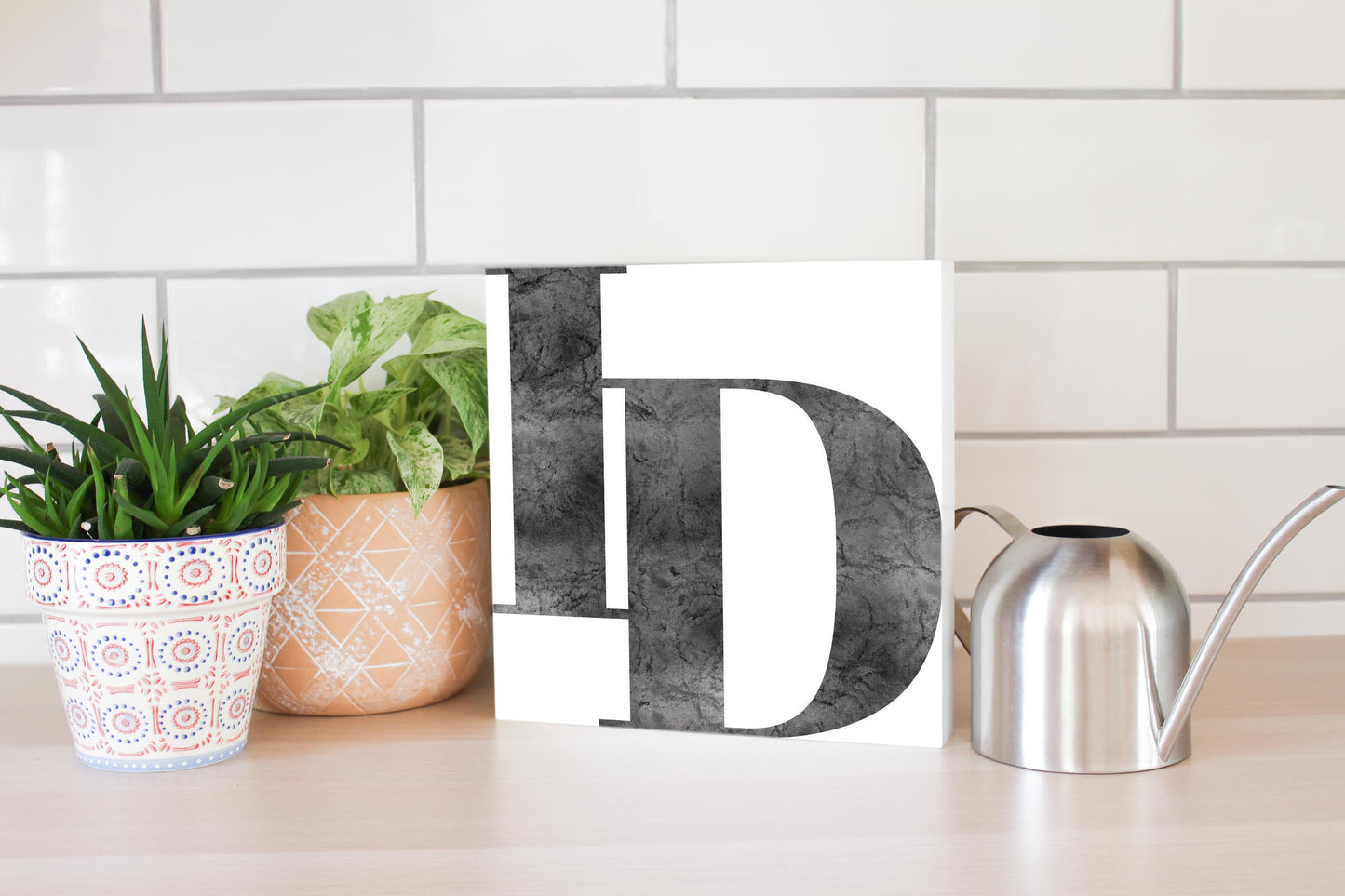 Minimalist B&W Idaho White Initials | Wood Block | Eaches | Min 2