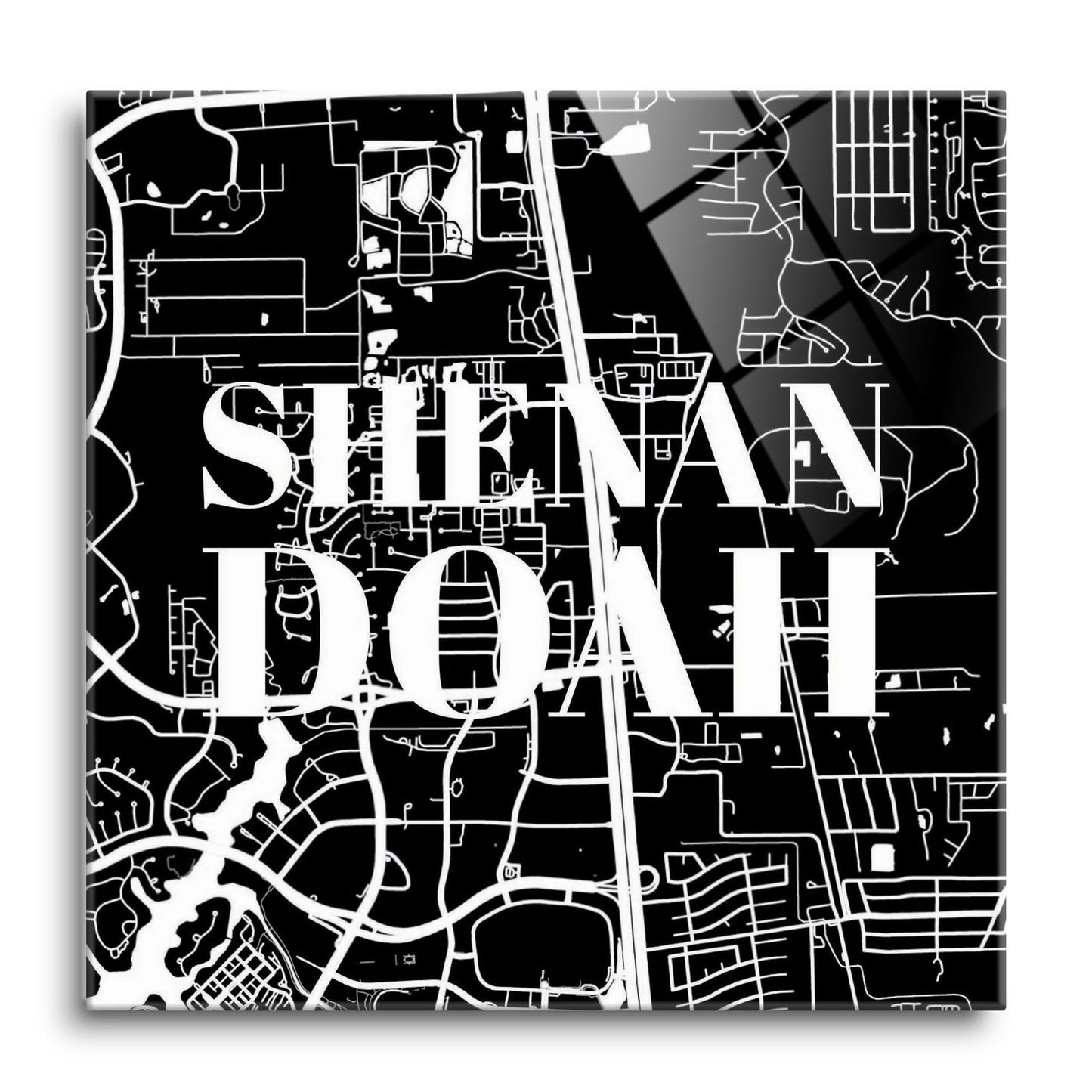 Minimalistic B&W Texas Shenandoah Map | Hi-Def Glass Art | Eaches | Min 1
