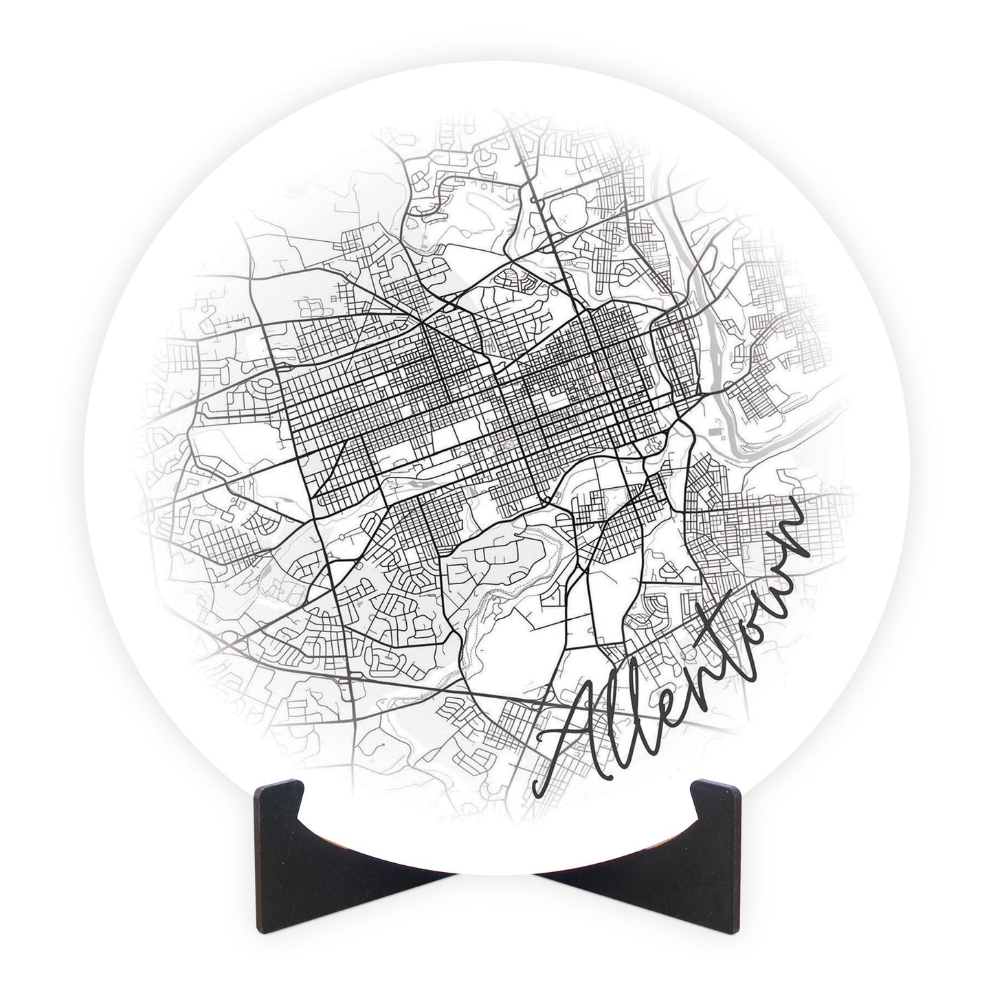 Minimalistic B&W Pennsylvania Allentown Circle Map | Wood Sign | Eaches | Min 1