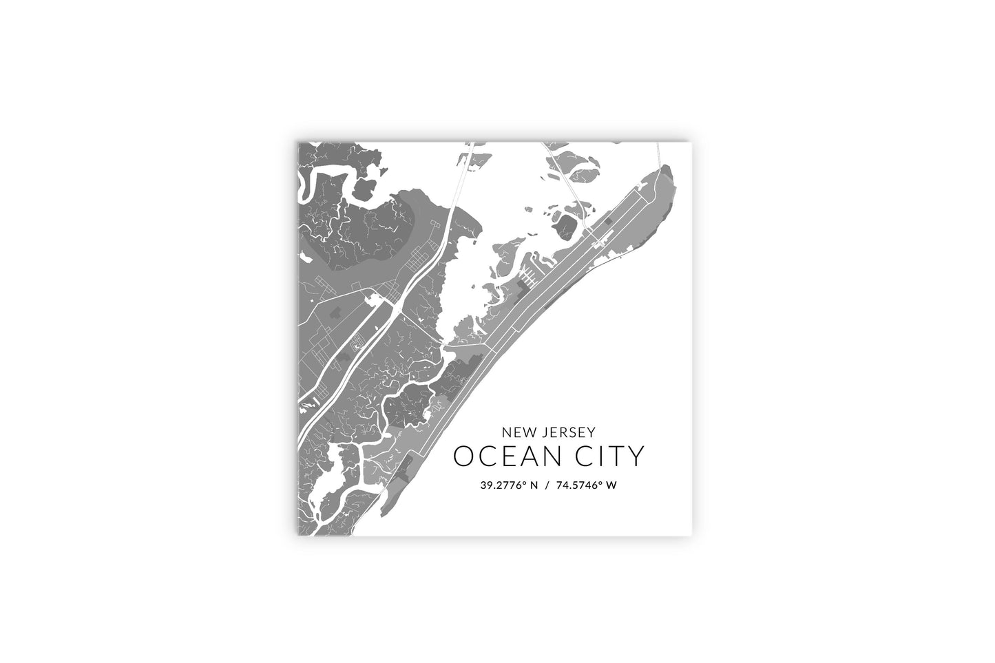 Ocean City Nj Minimalistic Map With Coordinates| Wood Sign | Eaches | Min 2