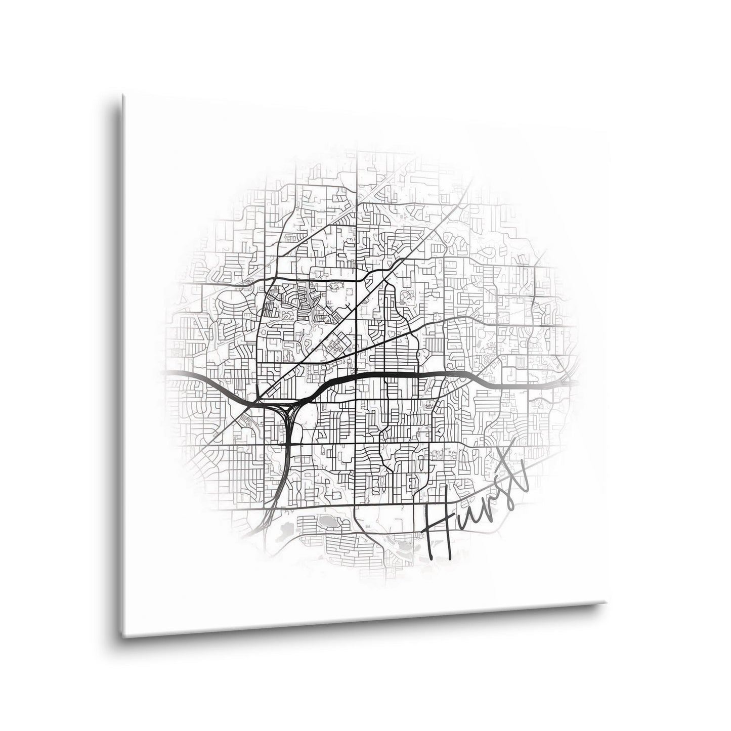 Minimalistic B&W Texas Hurst Circle Map | Hi-Def Glass Art | Eaches | Min 2
