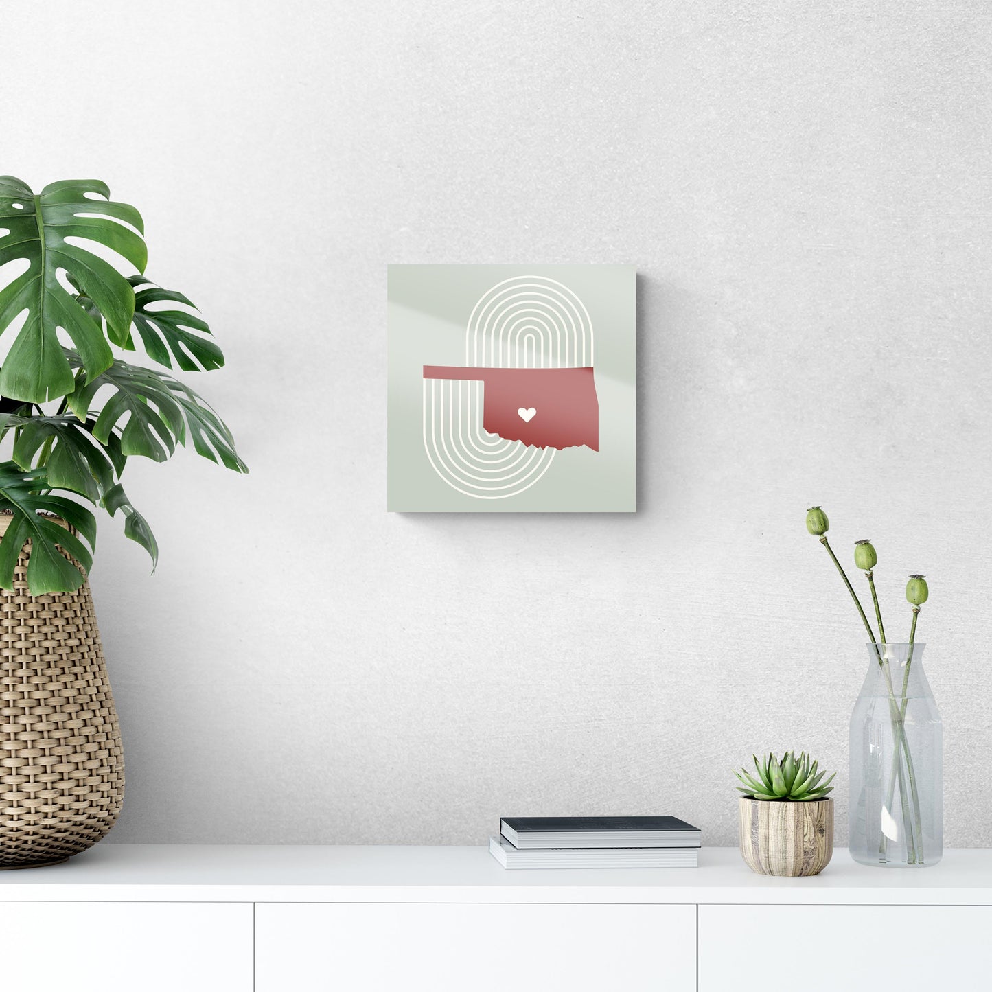 Modern Minimalist Oklahoma Chickasha Heart | Hi-Def Glass Art | Eaches | Min 1