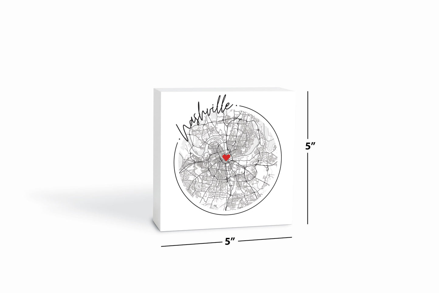 Minimalist B&W Tennessee Nashville Circle Map Heart | Wood Block | Eaches | Min 4
