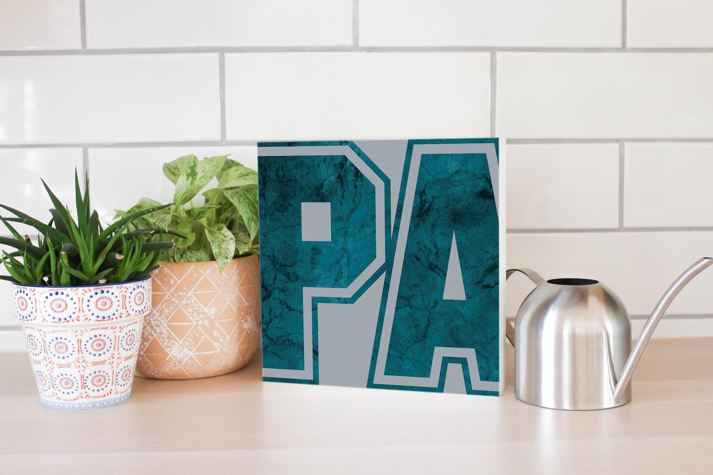 Modern Minimalist Pennsylvania Grey Initials | Wood Block | Eaches | Min 2