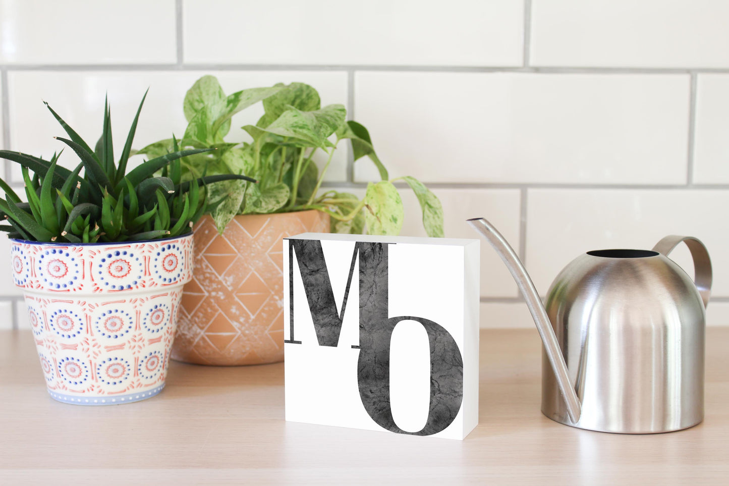 Minimalist B&W Missouri White Initials | Wood Block | Eaches | Min 4