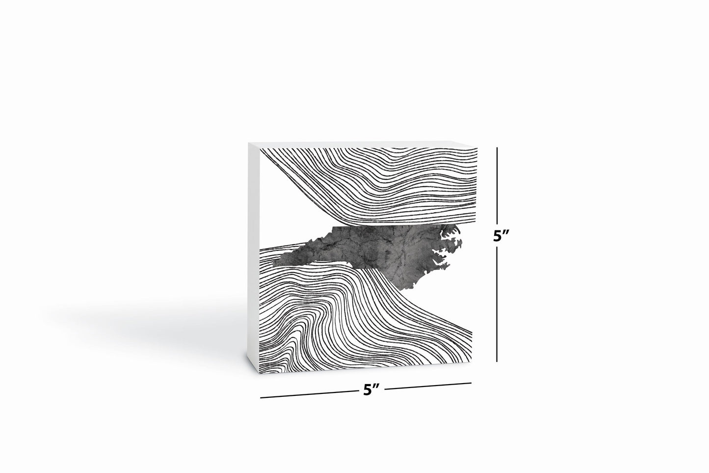Minimalistic B&W North Carolina State With Fluid Lines | Wood Block | Eaches | Min 4