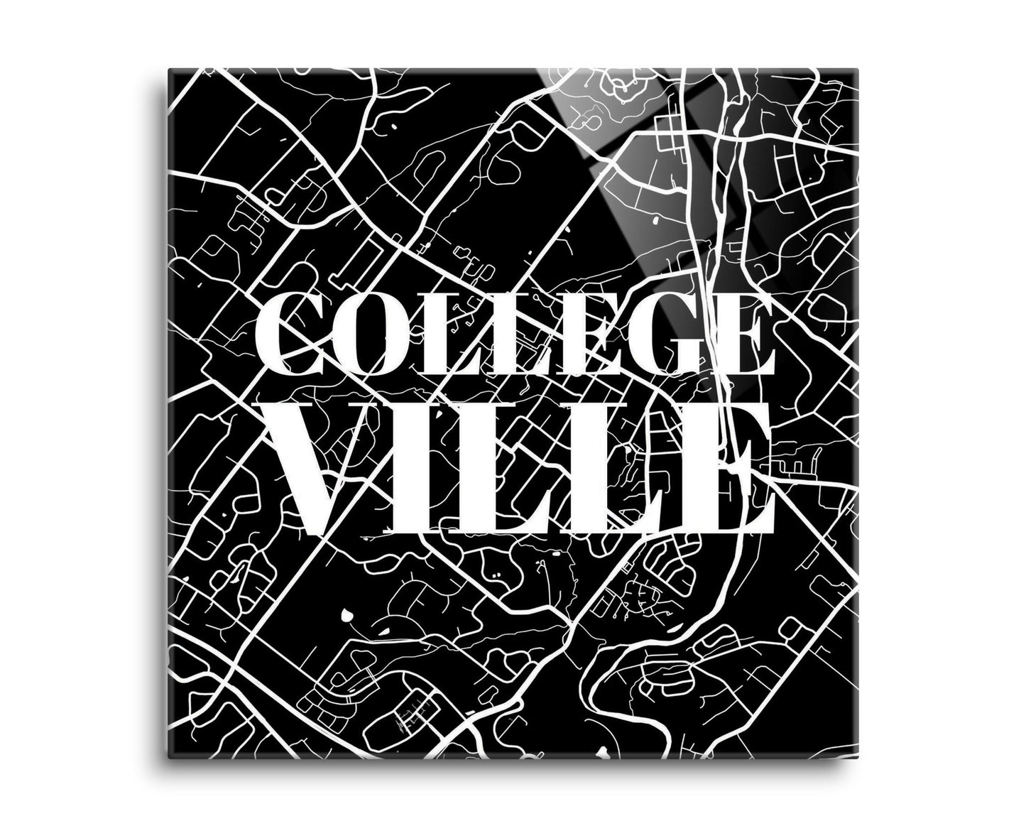 Minimalistic B&W Pennsylvania Collegeville Map | Hi-Def Glass Art | Eaches | Min 2