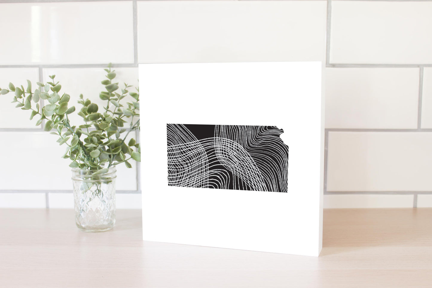 Minimalist B&W Kansas State Shape | Wood Block | Eaches | Min 2