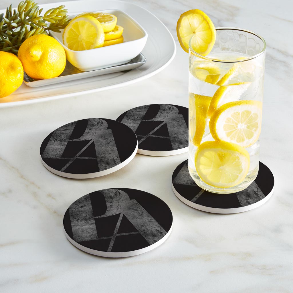 Minimalistic B&W Pennsylvania Black Initials | Absorbent Coasters | Set of 4 | Min 2