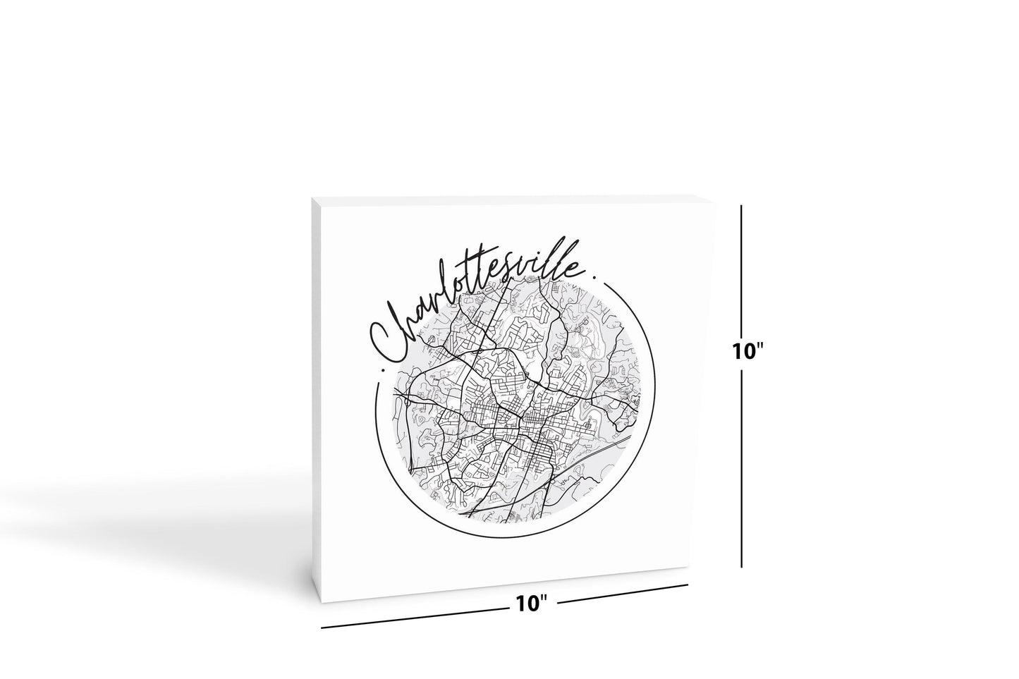 Minimalistic B&W Virginia Charlottesville Circle Map | Wood Block | Eaches | Min 2
