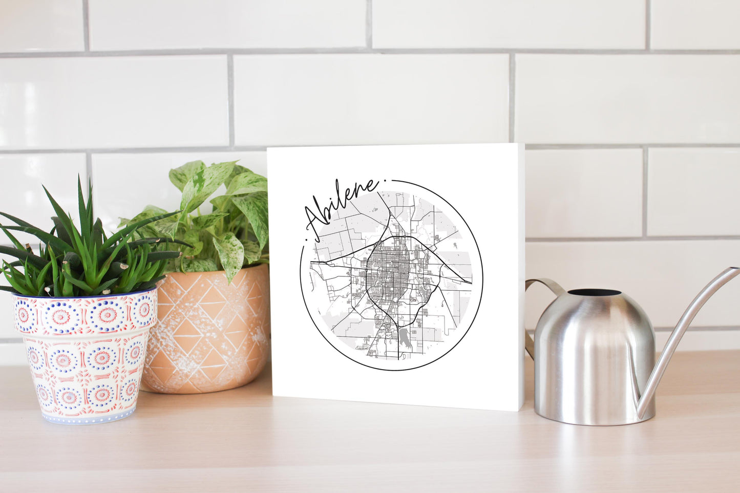 Minimalist B&W Texas Abilene Circle Map | Wood Block | Eaches | Min 2