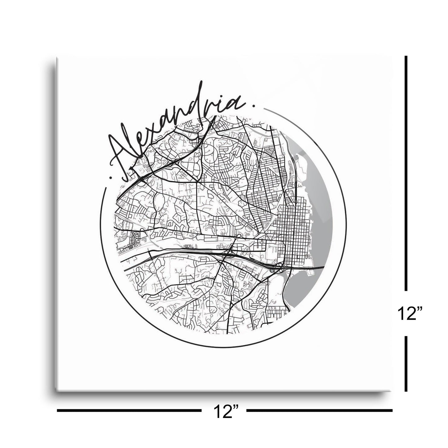 Minimalistic B&W Virginia Alexandria Circle Map | Hi-Def Glass Art | Eaches | Min 1