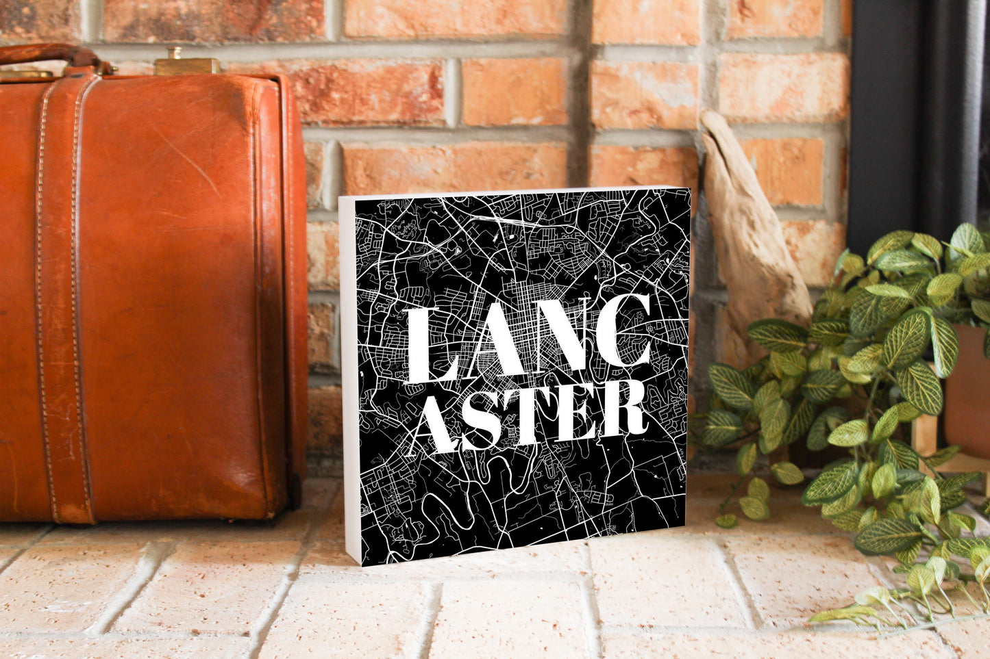 Minimalistic B&W Pennsylvania Lancaster Map | Wood Block | Eaches | Min 2