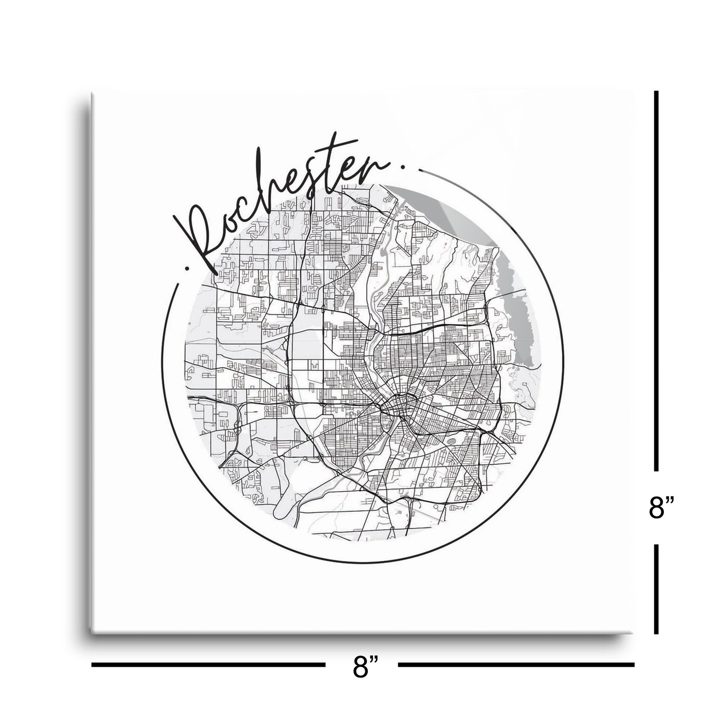 Minimalistic B&W New York Rochester Circle Map | Hi-Def Glass Art | Eaches | Min 2