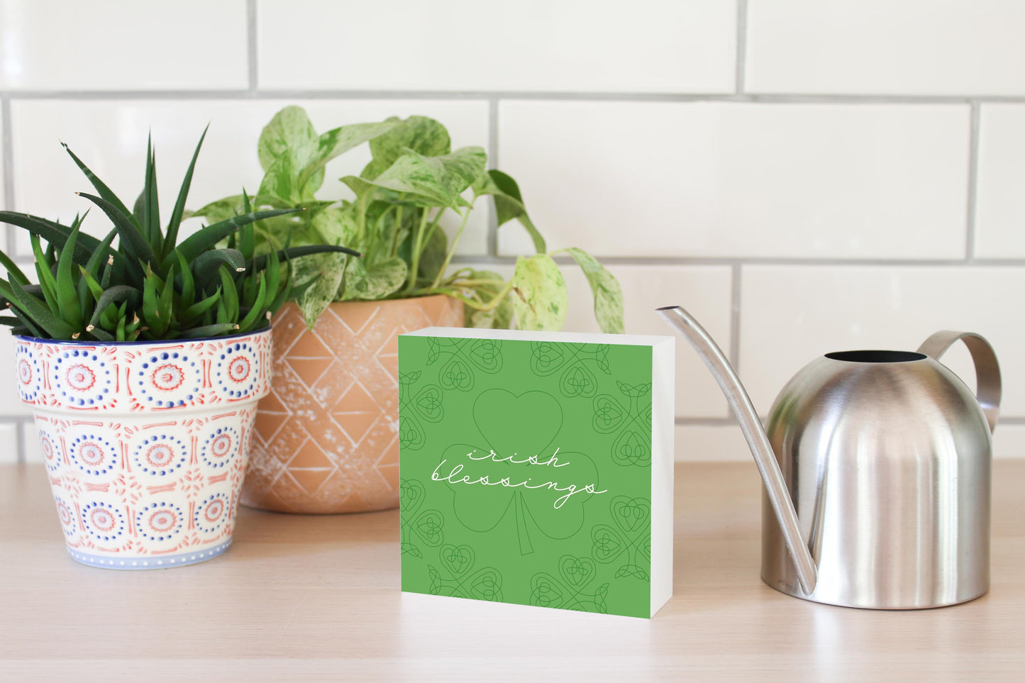 Light Green Shamrock Irish Blessings | Wood Block | Eaches | Min 4