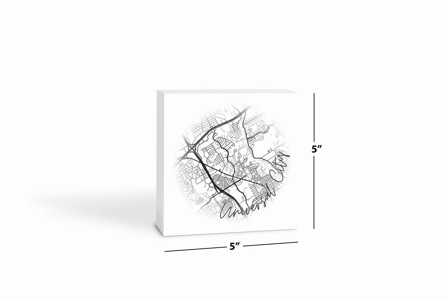 Minimalistic B&W Texas Universal City Circle Map| Wood Block | Eaches | Min 4