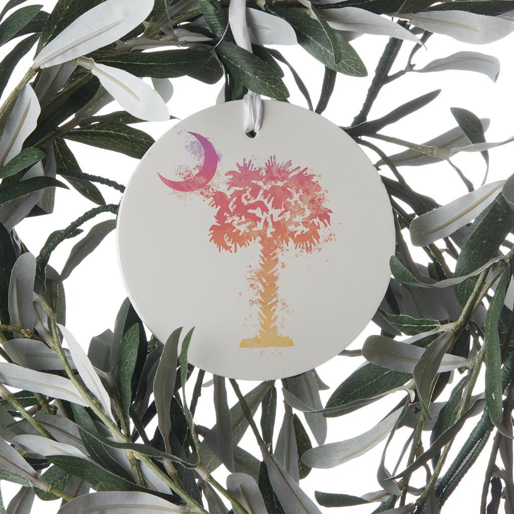 South Carolina Pink Water Color Palm Trees On White | Wood Ornament | Eaches | Min 6