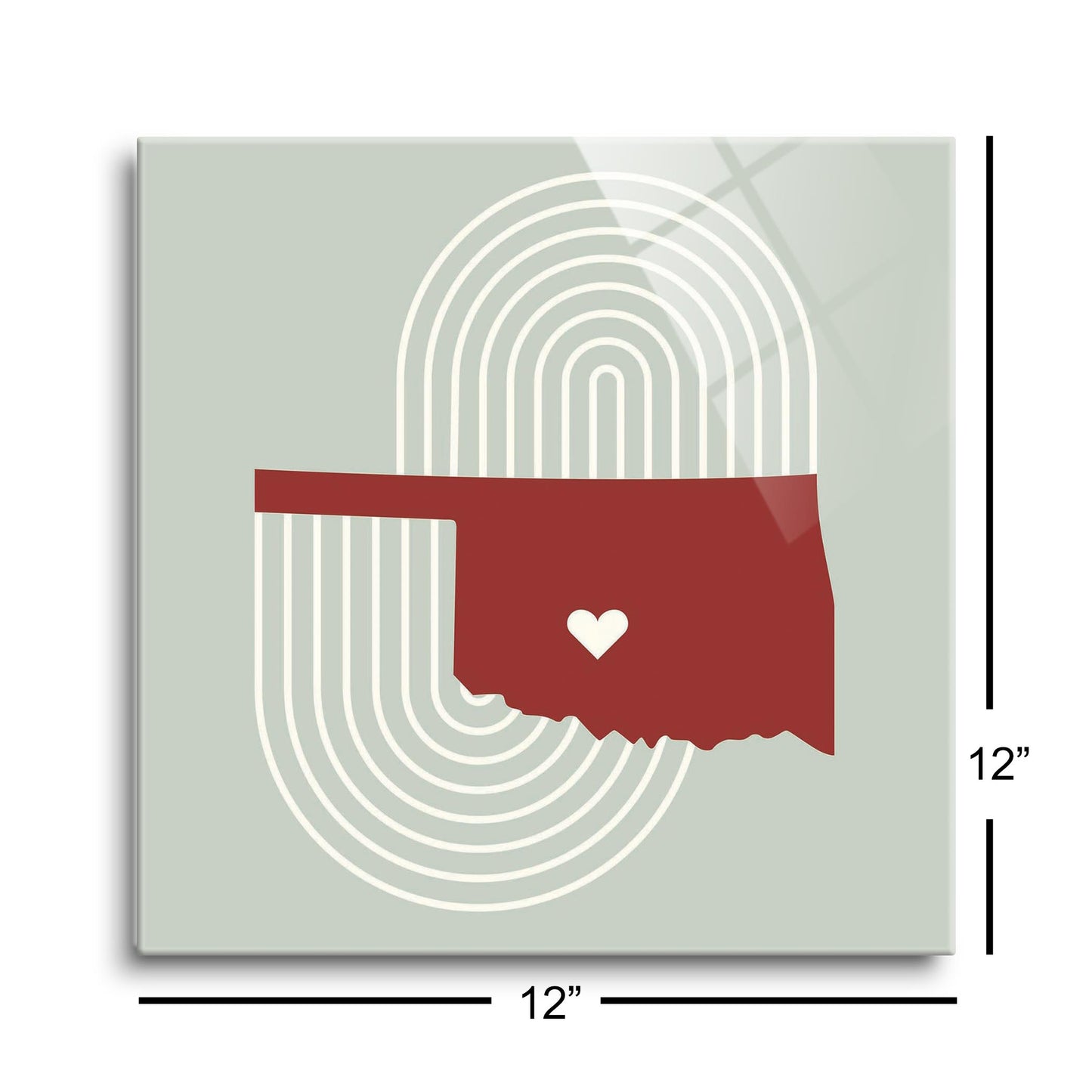 Modern Minimalist Oklahoma Chickasha Heart | Hi-Def Glass Art | Eaches | Min 1