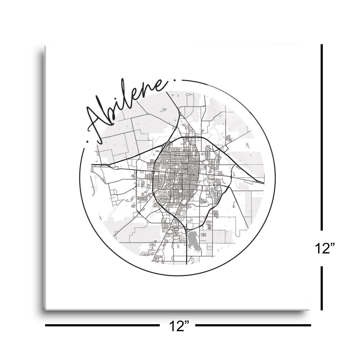 Minimalist B&W Texas Abilene Circle Map | Hi-Def Glass Art | Eaches | Min 1