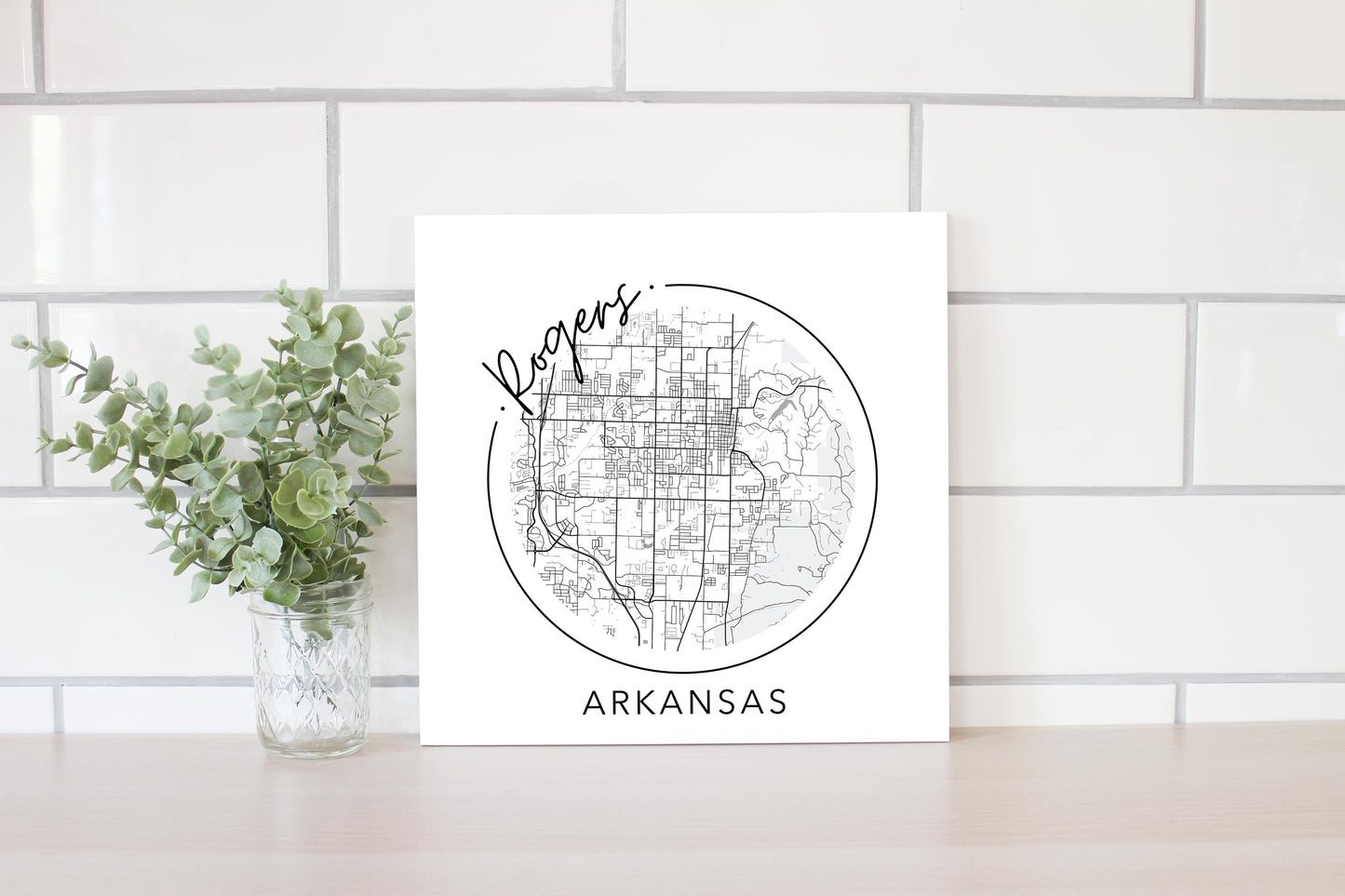 Minimalist B&W Arkansas Rogers Circle Map State | Wood Sign | Eaches | Min 2