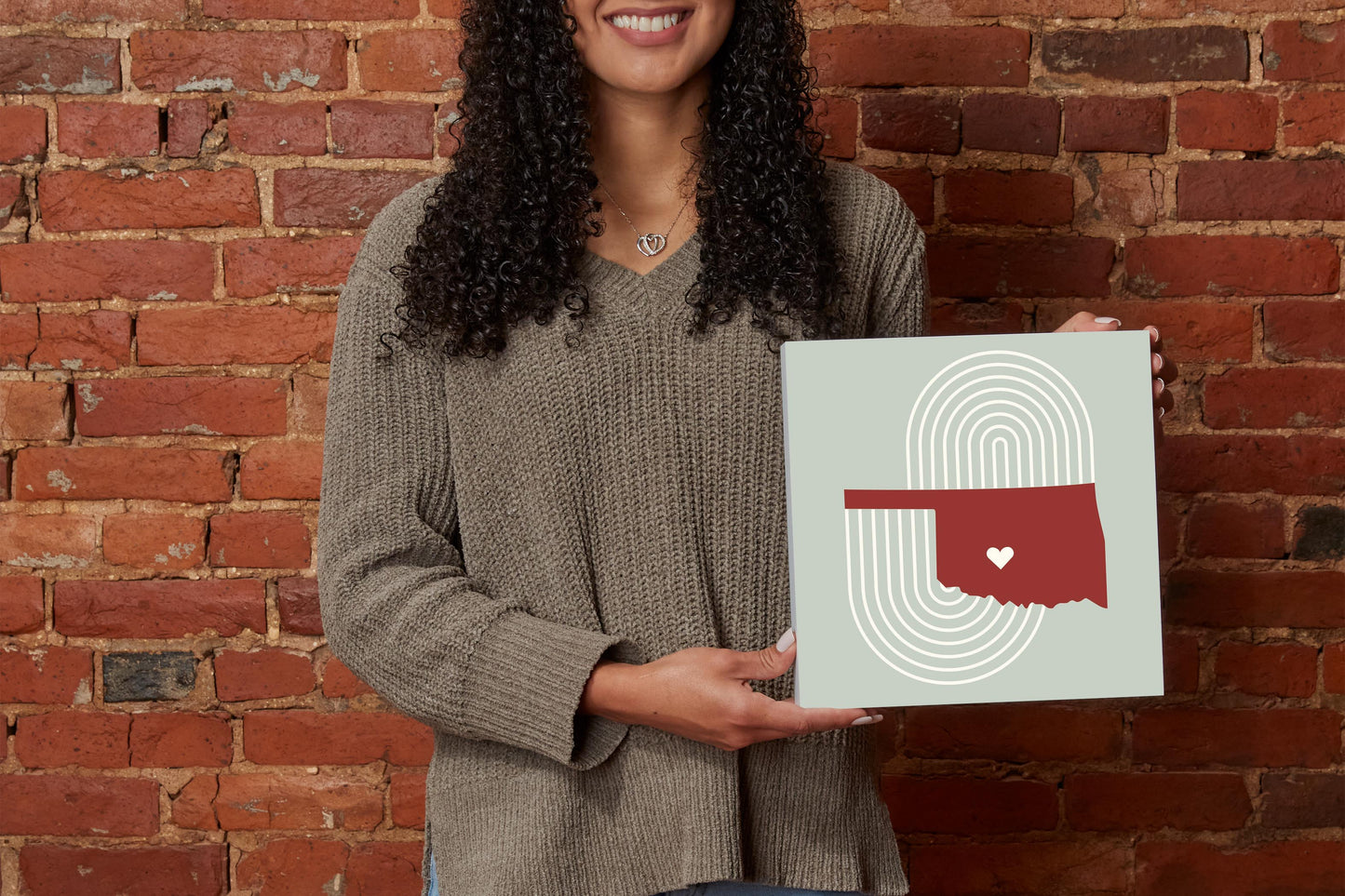 Modern Minimalist Oklahoma Chickasha Heart | Wood Block | Eaches | Min 2
