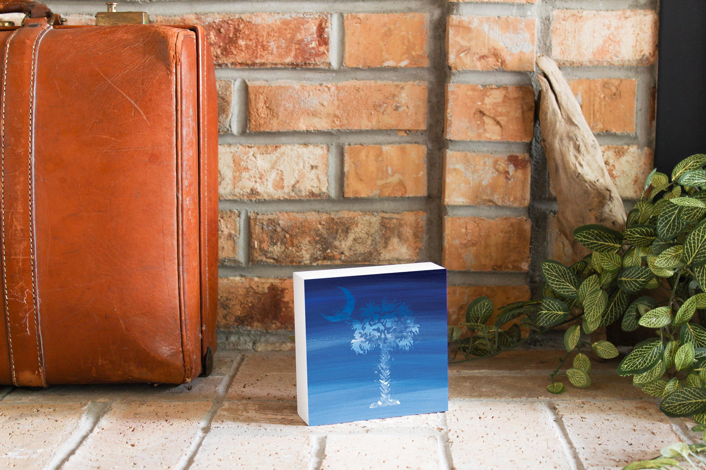 South Carolina Blue Water Color Palm Trees | Wood Block | Eaches | Min 4