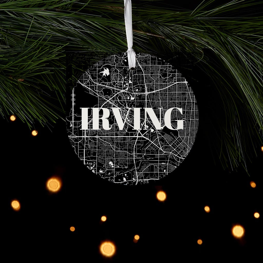 Minimalistic B&W Texas Irving Map | Wood Ornament | Eaches | Min 6