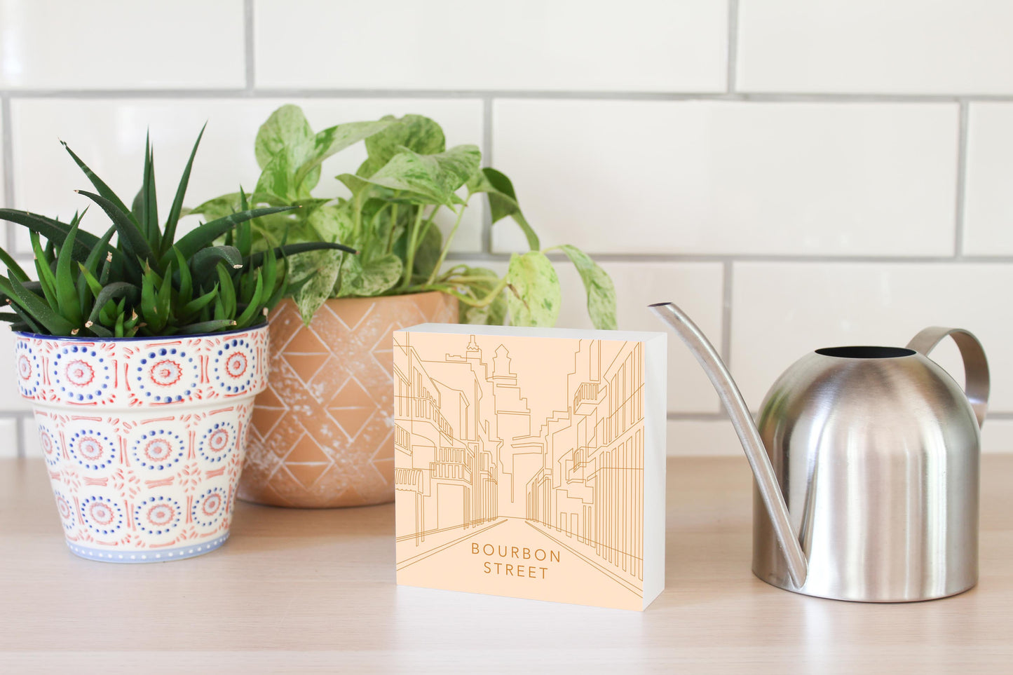 Modern Minimalist Louisiana Bourbon Street Line Drawing | Wood Block | Eaches | Min 4