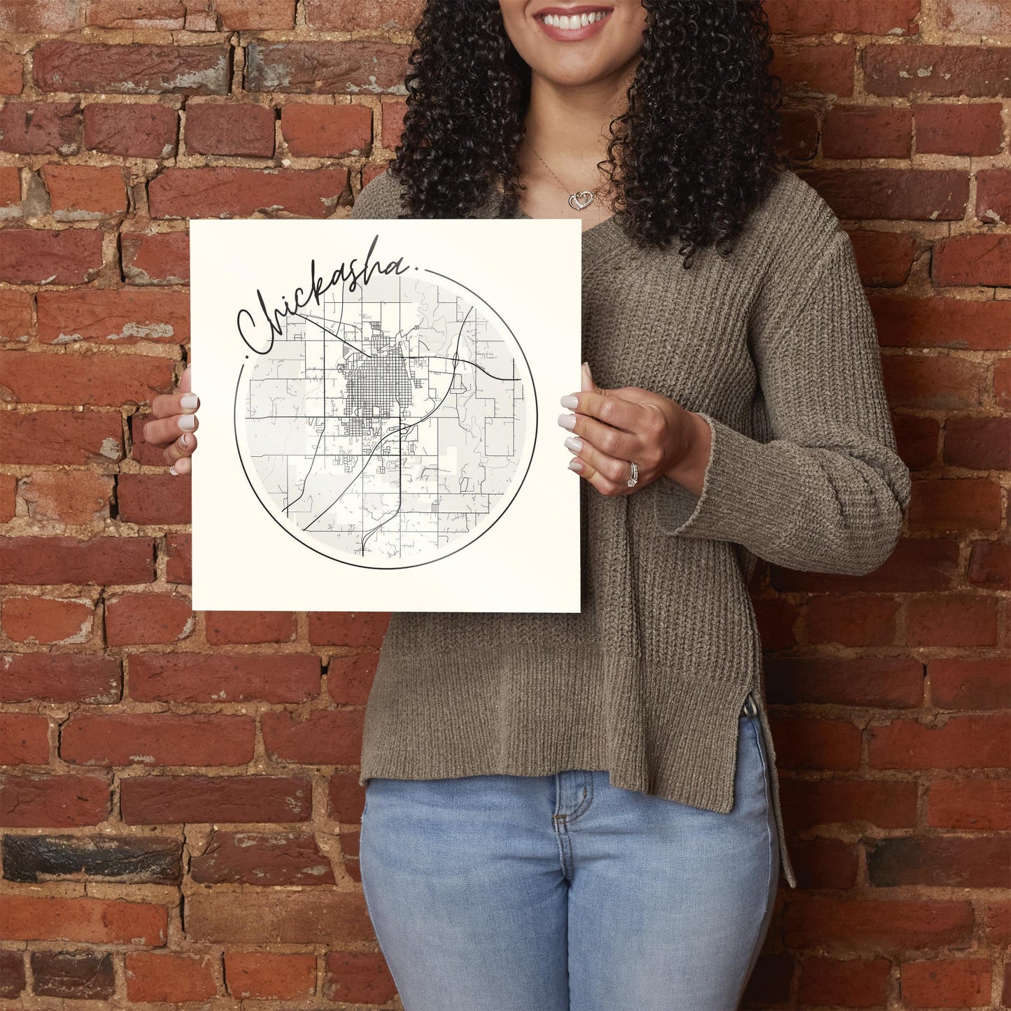 Modern Minimalist Oklahoma Chickasha Map| Hi-Def Glass Art | Eaches | Min 1