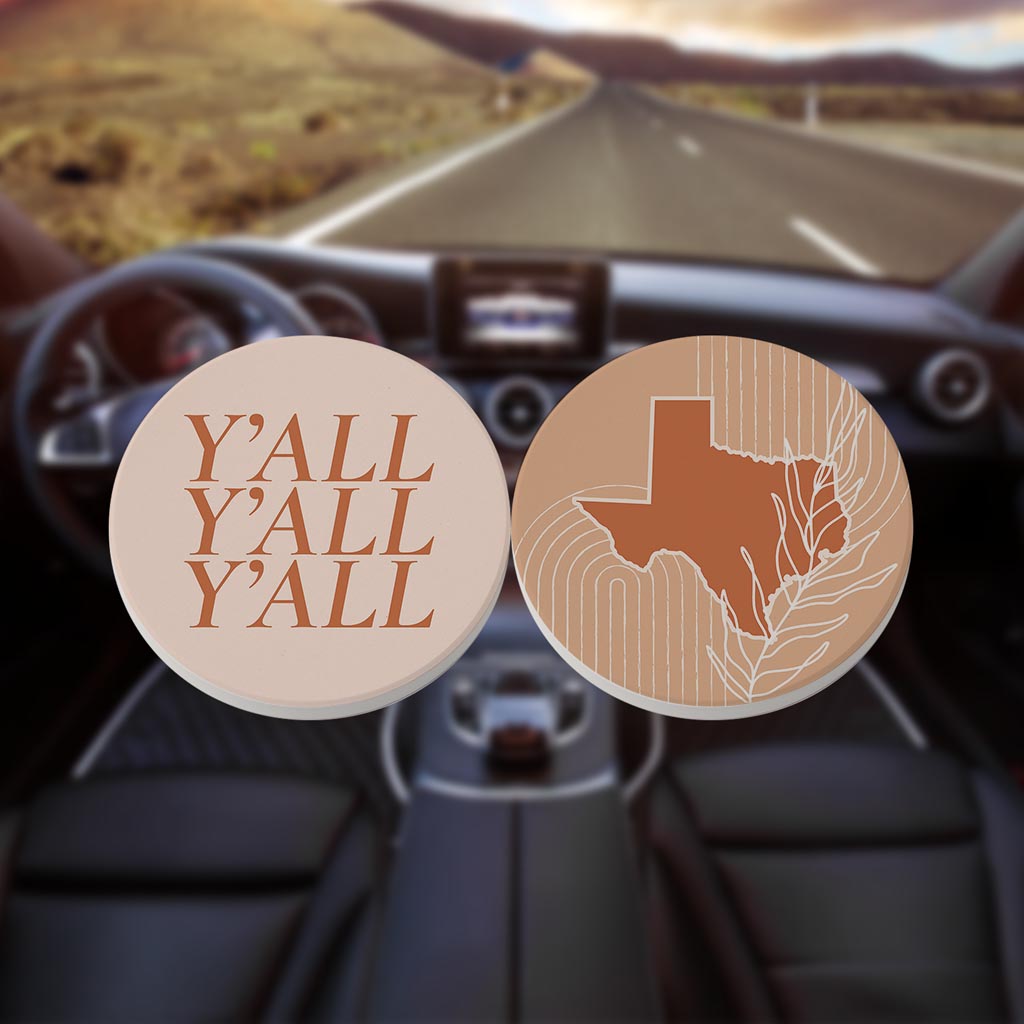 Modern Minimalist Texas Set | Absorbent Car Coasters | Set of 2 | Min 4