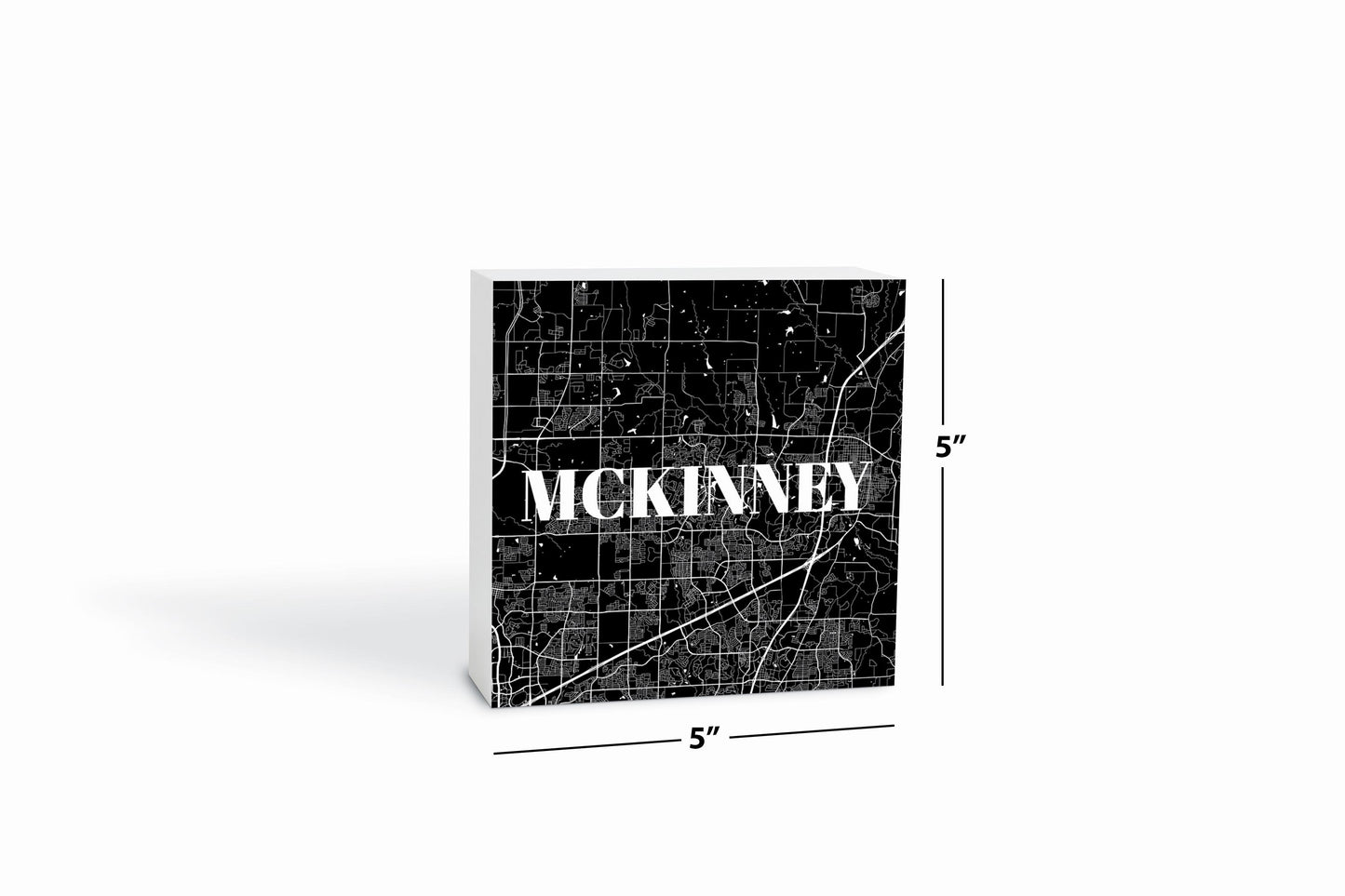 Minimalistic B&W Texas Mckinney Map | Wood Block | Eaches | Min 4