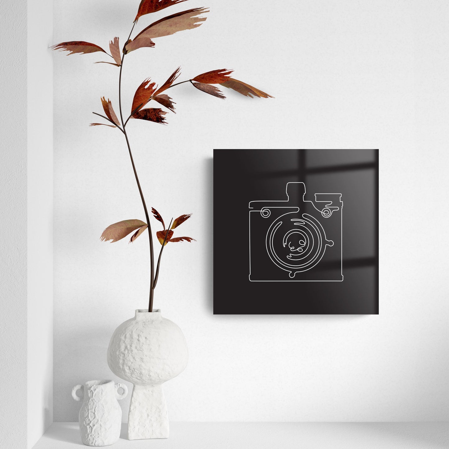 Vintage Camera Line Drawing On Black| Hi-Def Glass Art | Eaches | Min 2