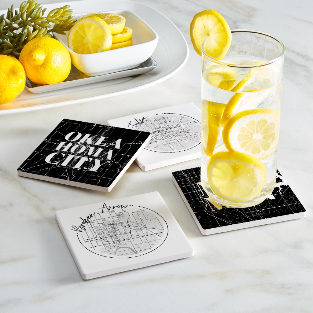 Modern Black White Oklahoma Set | Absorbent Coasters | Set of 4 | Min 2