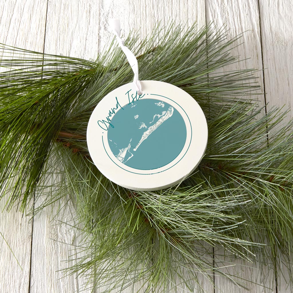 Blue White Grand Isle Circle Map | Wood Ornament | Eaches | Min 6