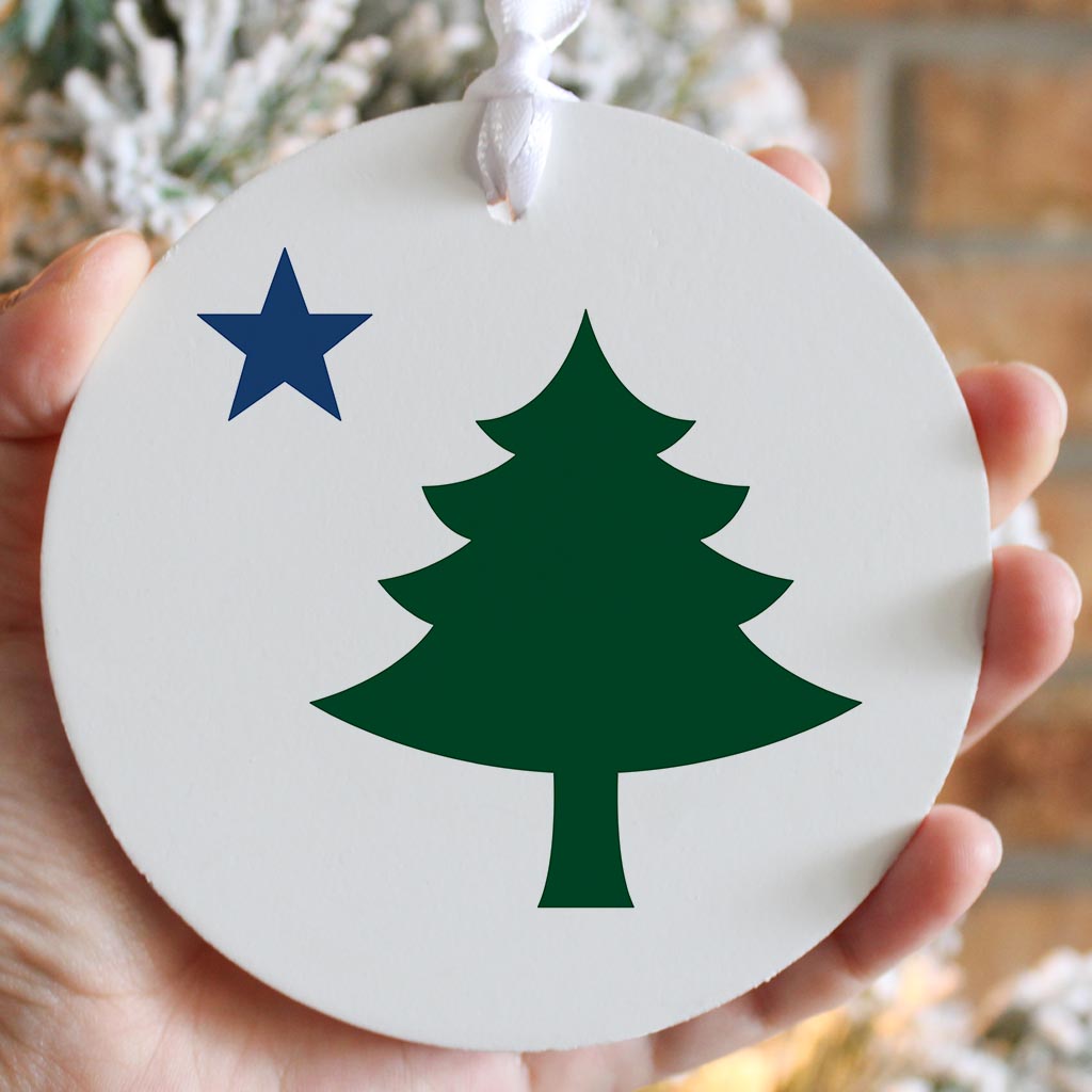 New England Star And Tree | Wood Ornament | Eaches | Min 6