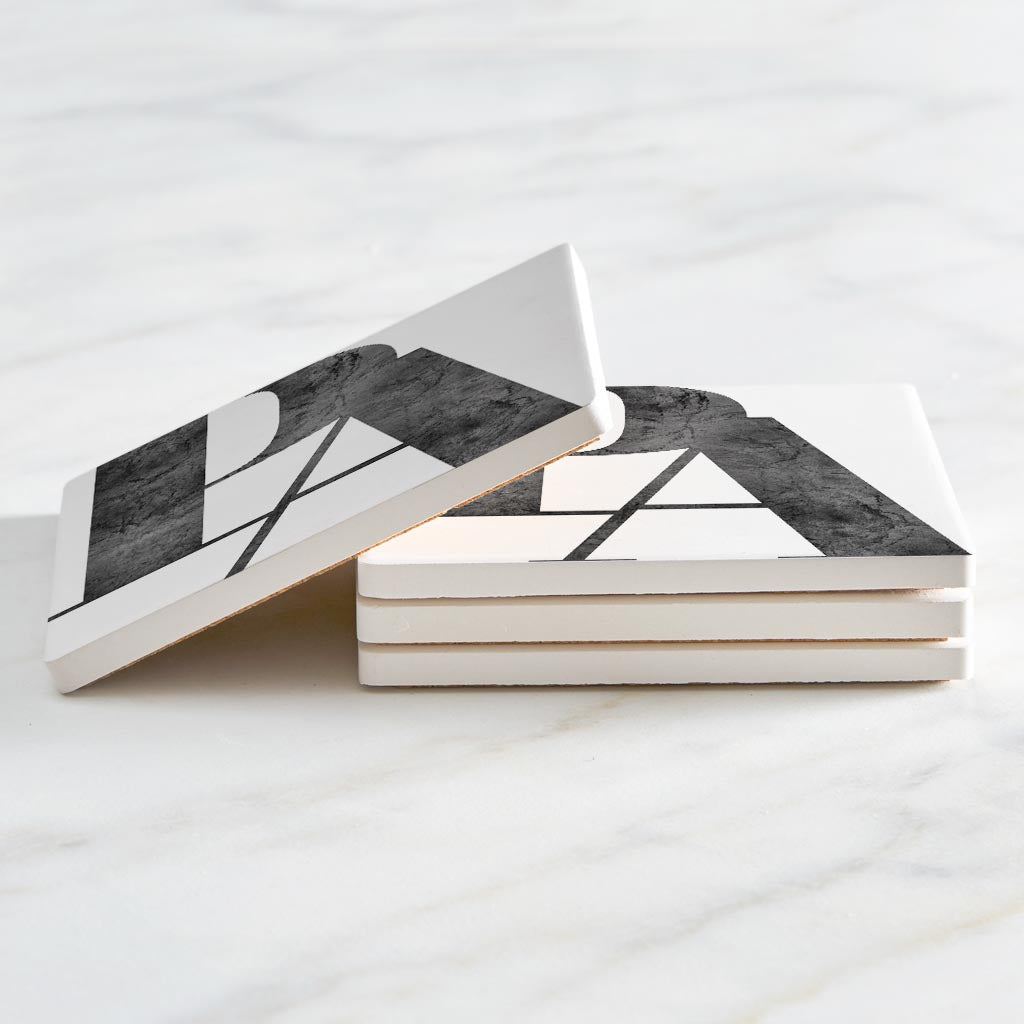Minimalistic B&W Pennsylvania White Initials | Absorbent Coasters | Set of 4 | Min 2