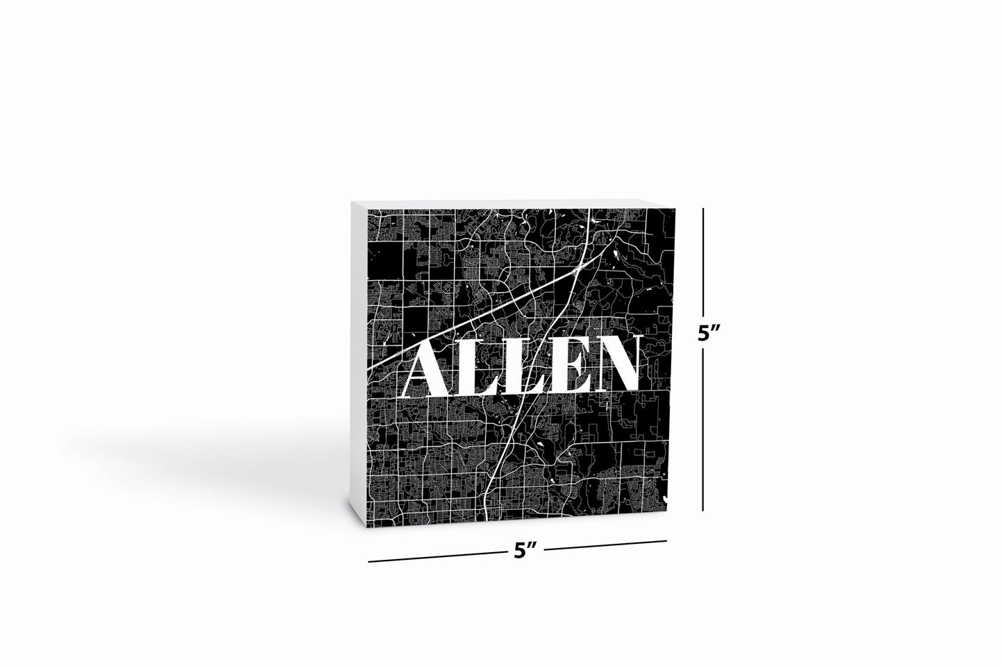 Minimalistic B&W Texas Allen Map | Wood Block | Eaches | Min 4