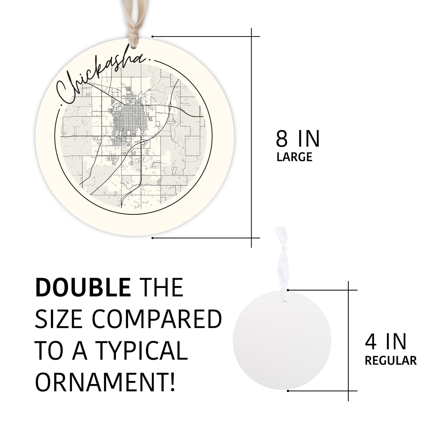 Modern Minimalist Oklahoma Chickasha Map | Wood Ornament | Eaches | Min 1