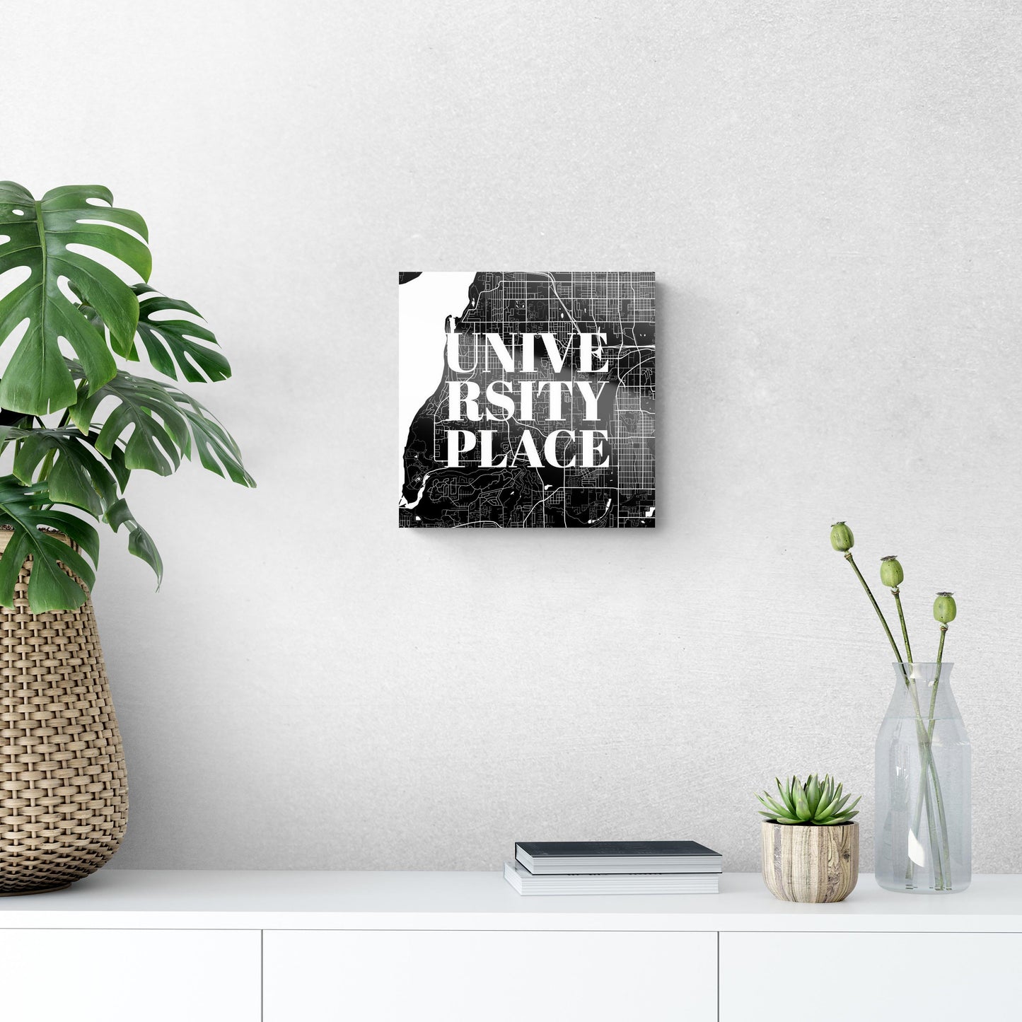 Minimalistic B&W Washington University Place Map | Hi-Def Glass Art | Eaches | Min 1