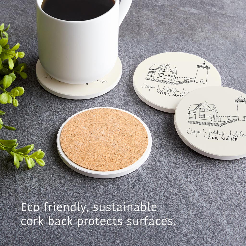 Cape Neddick Lighthouse | Absorbent Coasters | Set of 4 | Min 2