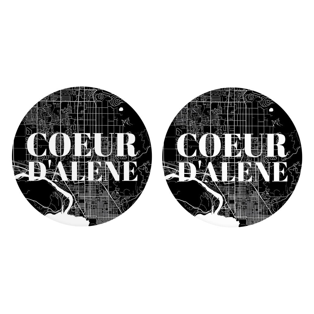 Minimalist B&W Idaho Coeur Dalene Map | Absorbent Car Coasters | Set of 2 | Min 4