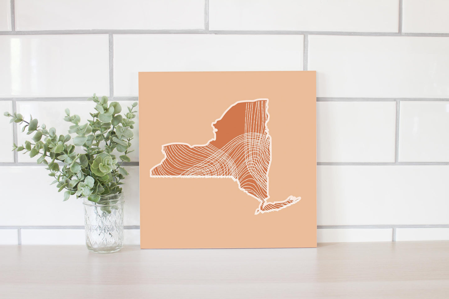 Modern Minimalist New York State Fluid Lines Light | Wood Sign | Eaches | Min 2