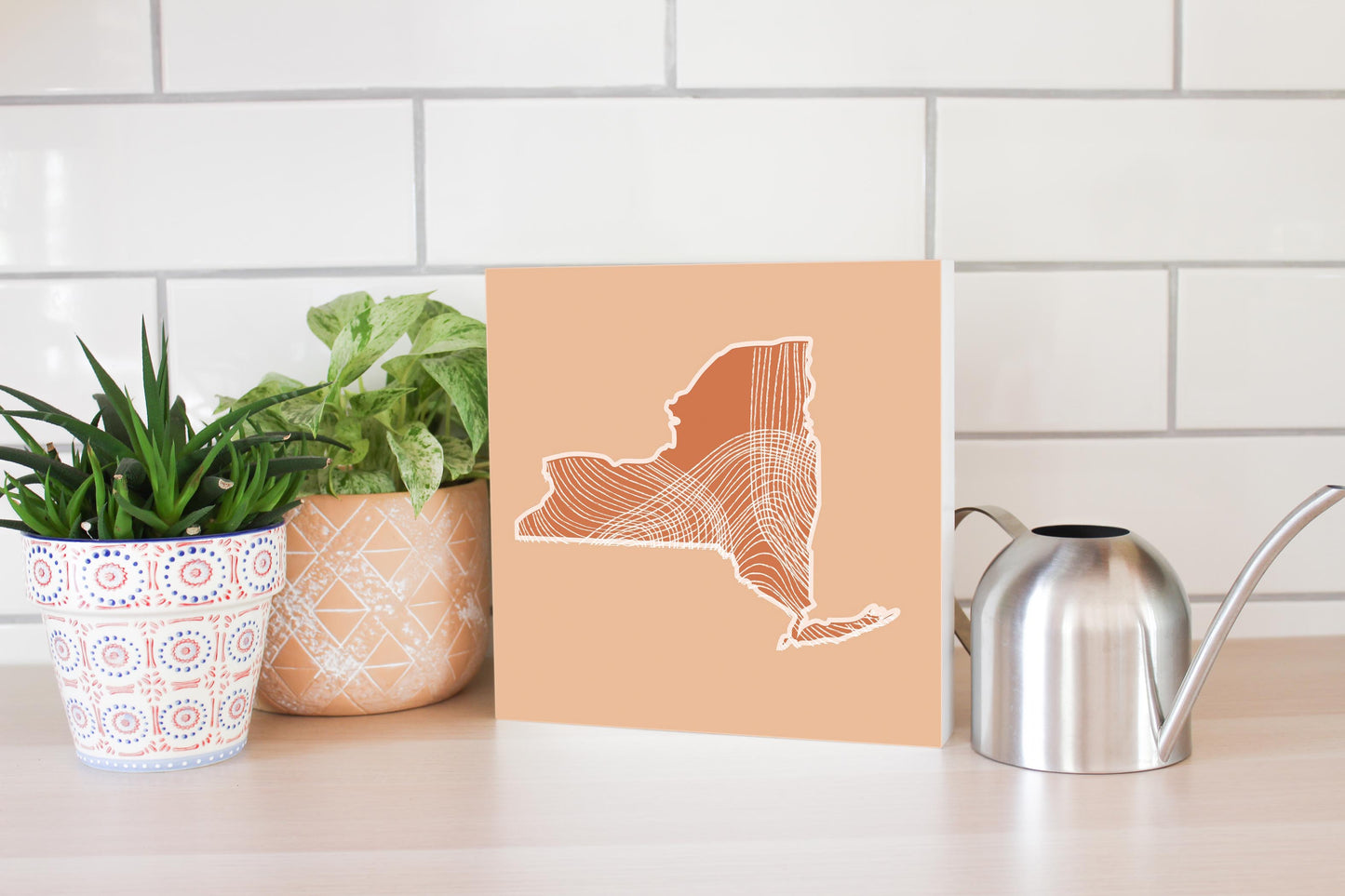 Modern Minimalist New York State Fluid Lines Light | Wood Block | Eaches | Min 2