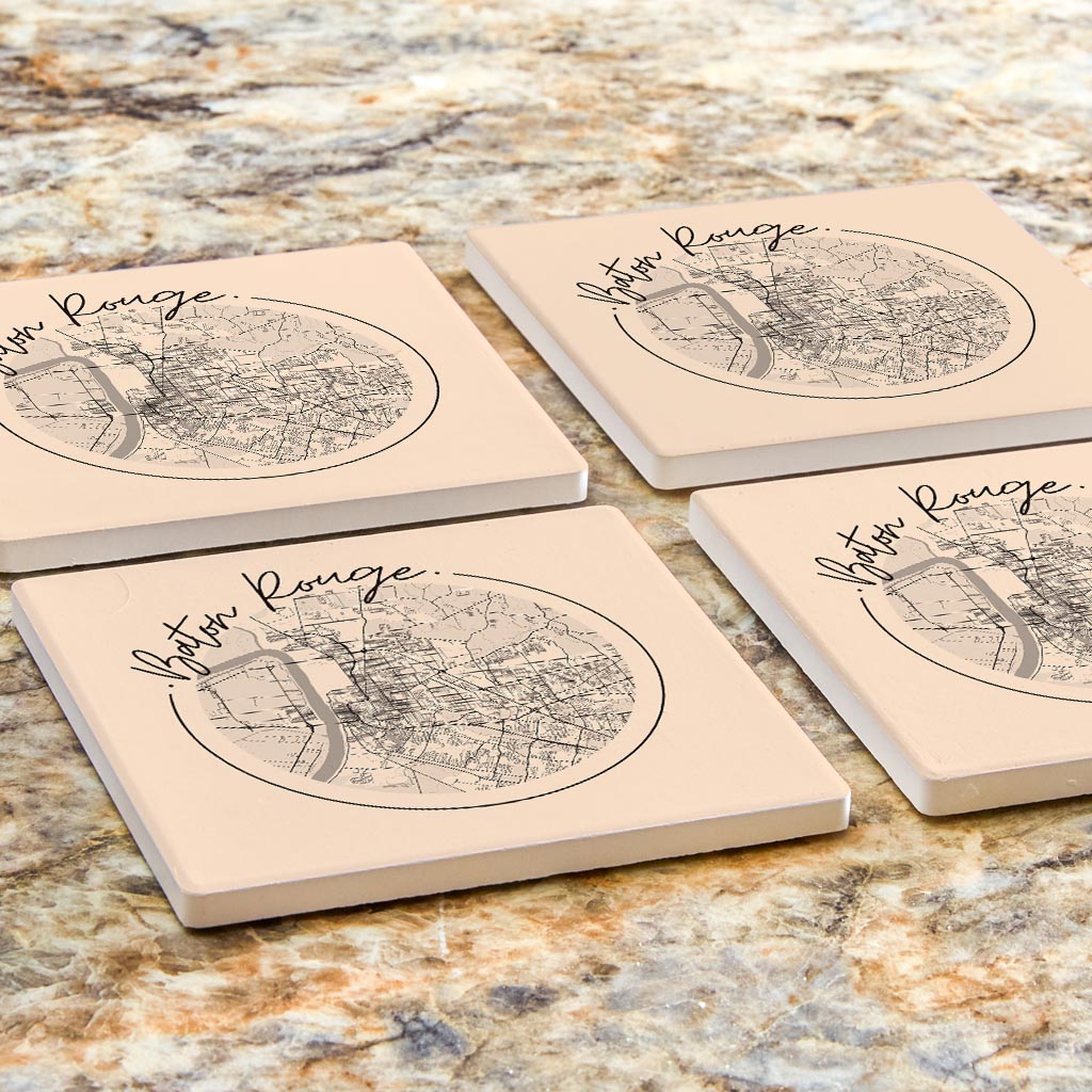 Louisiana Colorful Baton Rouge Circle Map | Absorbent Coasters | Set of 4 | Min 2