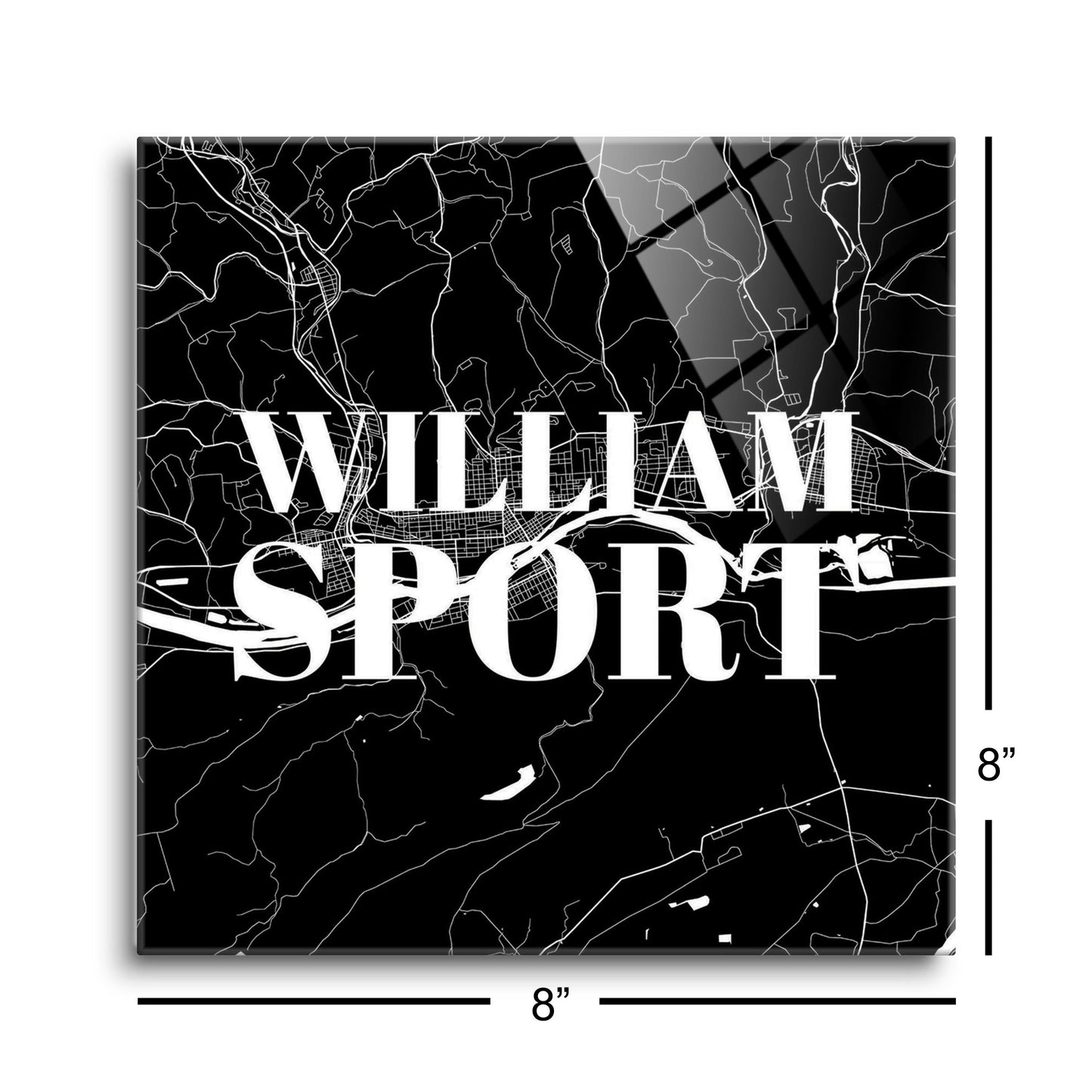 Minimalistic B&W Pennsylvania Williamsport Map | Hi-Def Glass Art | Eaches | Min 2